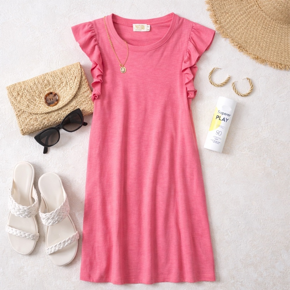 Nation LTD | Elliot Ruffle Dress | Pink | 100% Pima Cotton | Sleeveless | Size S - Picture 2 of 6